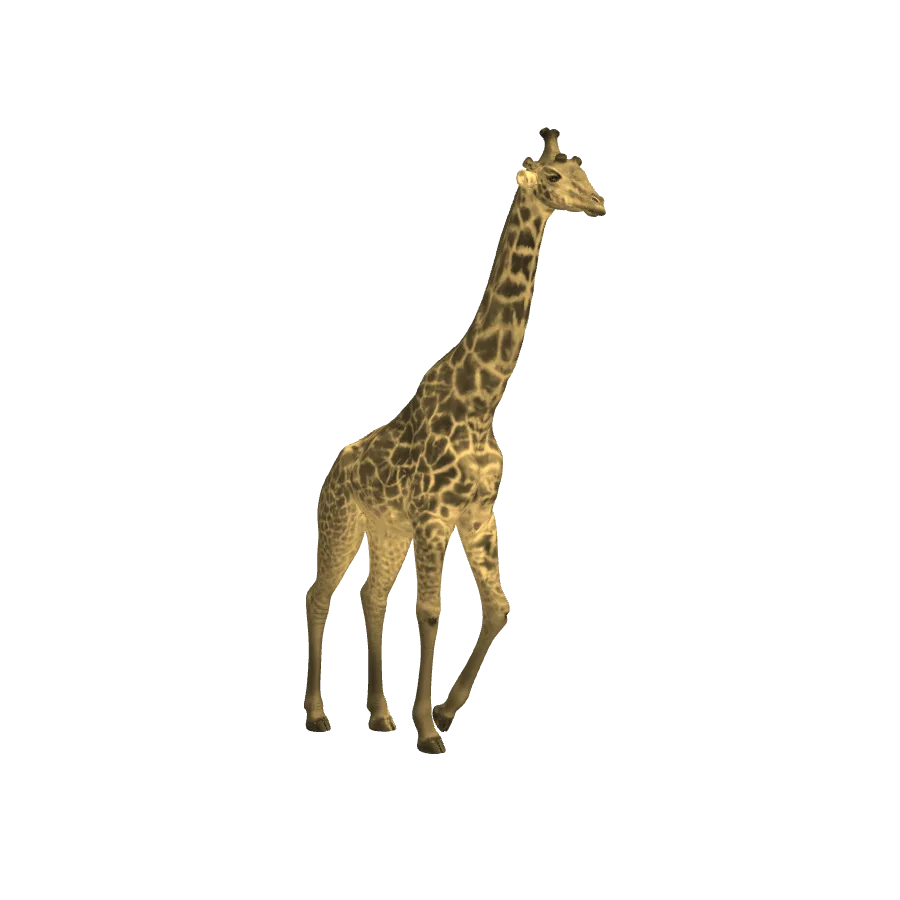 A 3D scan of a giraffe, rendered in gold